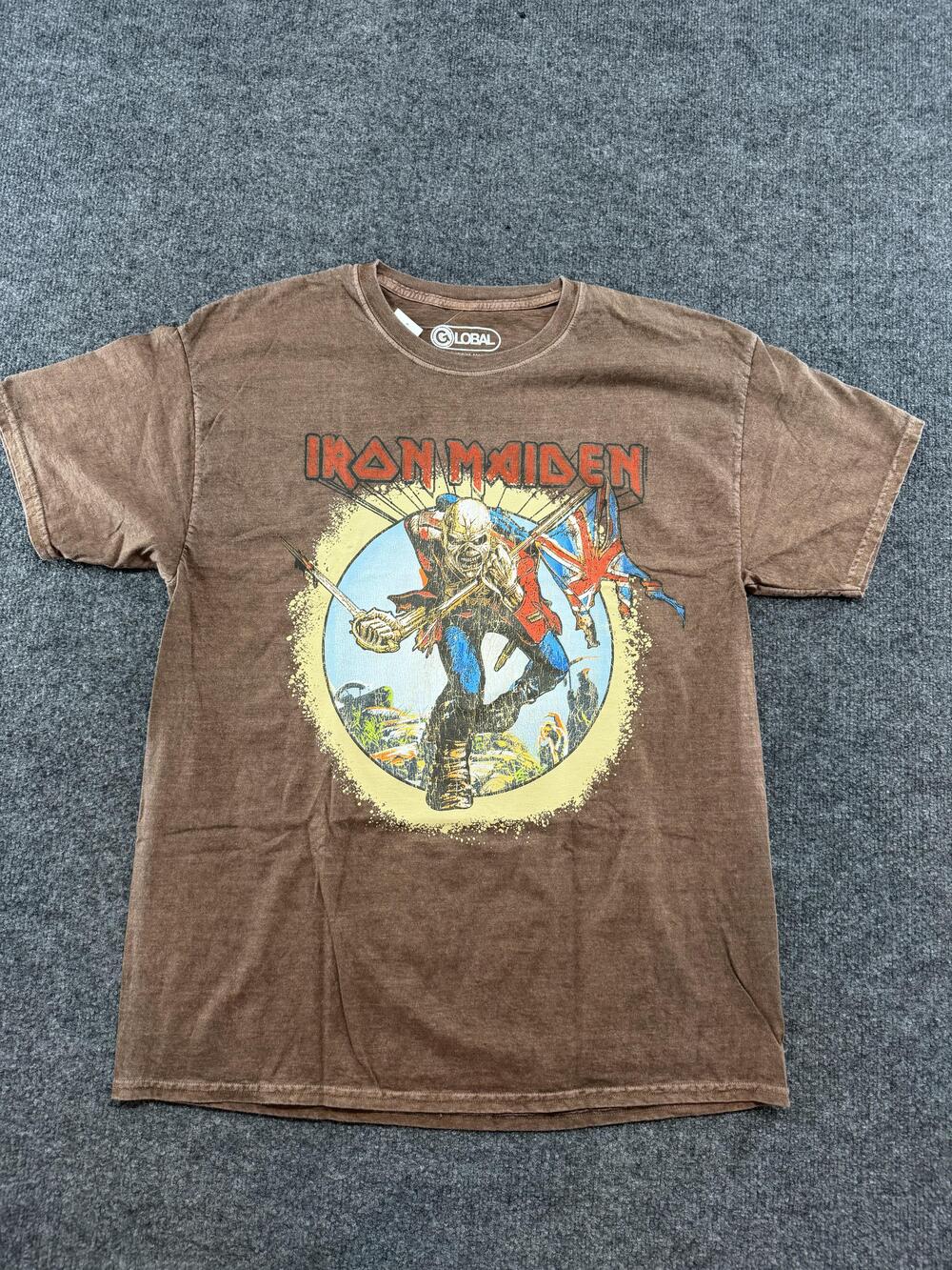 Iron Maiden Shirt Mens Large Brown Eddie Graphic Band Tee Global Music Rock